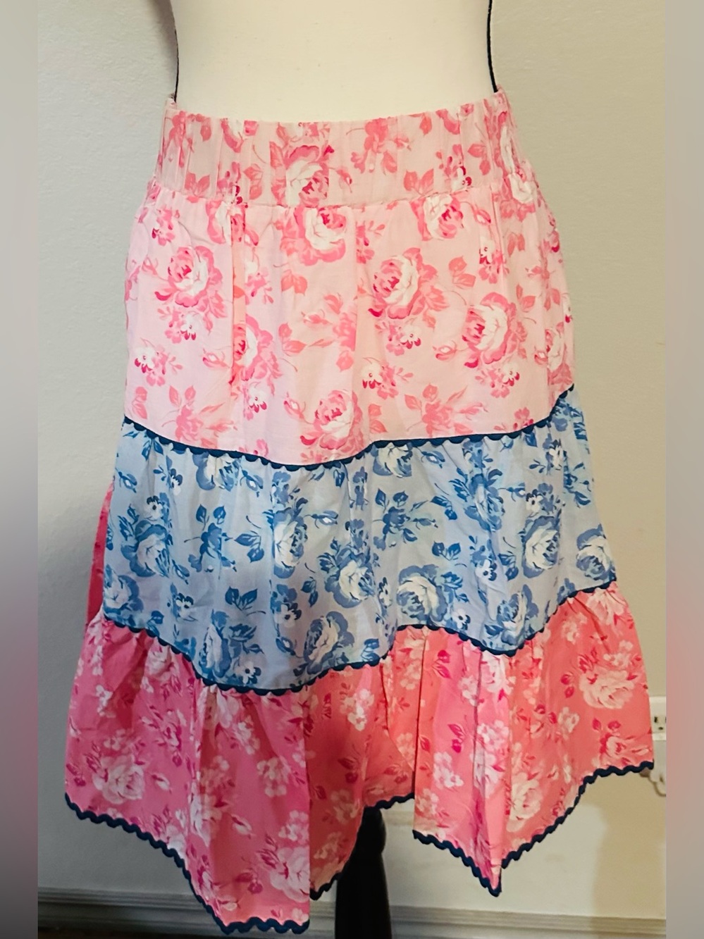 Simply Southern Pink and Blue Floral Tiered Skirt